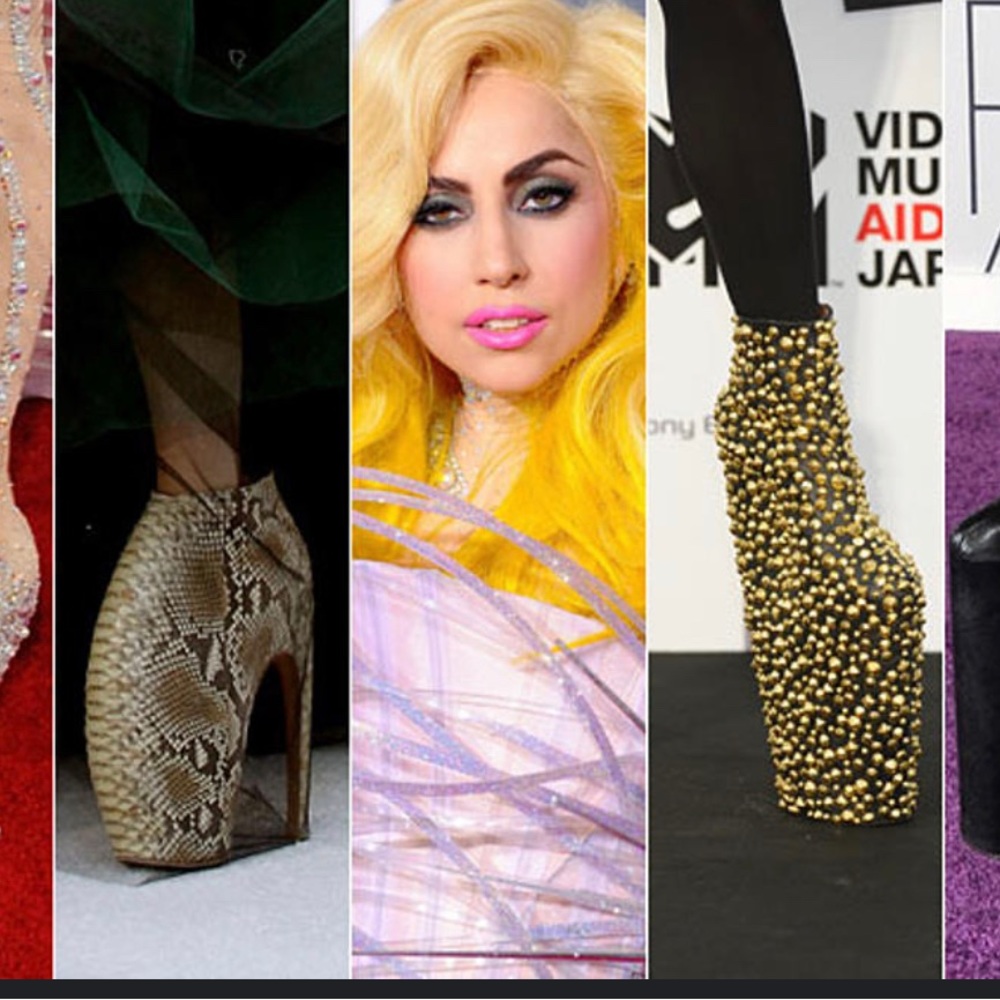 LADY GAGA ♥s Nicholas Kirkwood Leather/Floral Velvet Platform Wedge $1280 MSRP - Picture 7 of 8